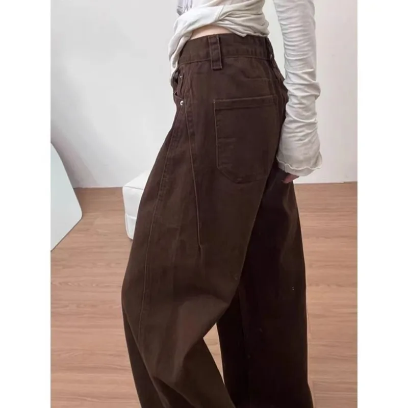 Small Maillard Spring American Coffee Jeans New High Waist Loose and Thin Straight Drape Pants