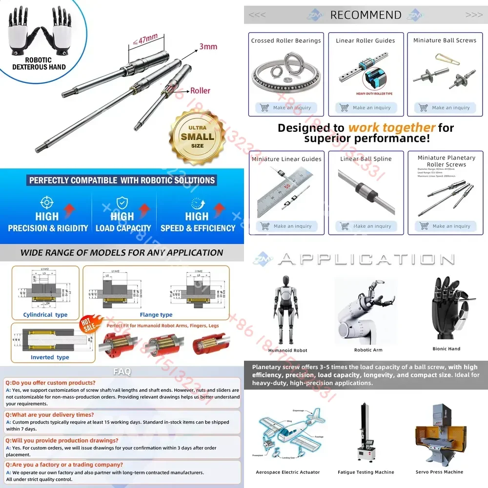 

Micro Miniature Planetary Roller Screw 3mm 4mm 6mm 8mm 12mm High Load Capacity Custom Lead for Robotics Hands
