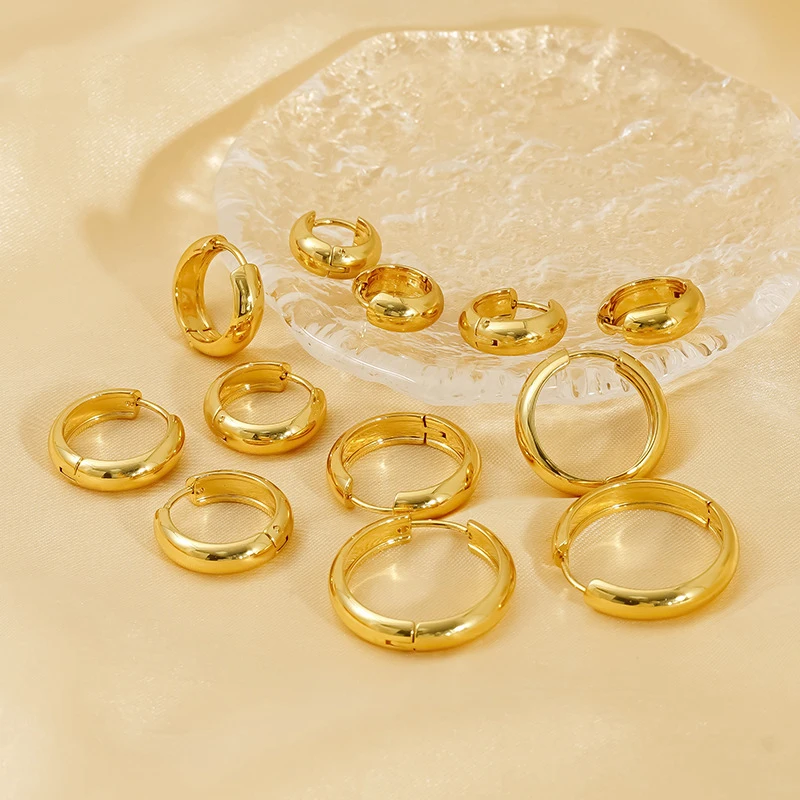 

10 шт. модные простые позолоченные круглые серьги-кольца из нержавеющей стали с гладкой поверхностью для женщин, гипоаллергенные