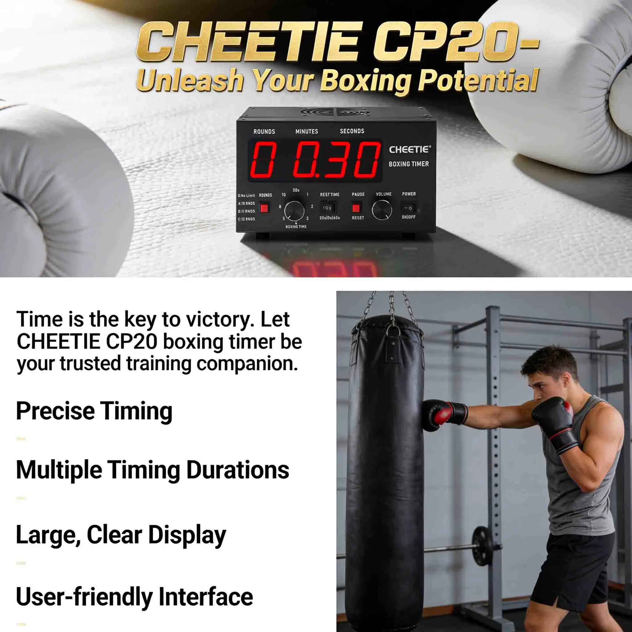 

CHEETIE CP20 Hot Boxing Equipment Digital Ring High Speed Intense Interval Training LED Boxing Timer Wall Mount Metal CE