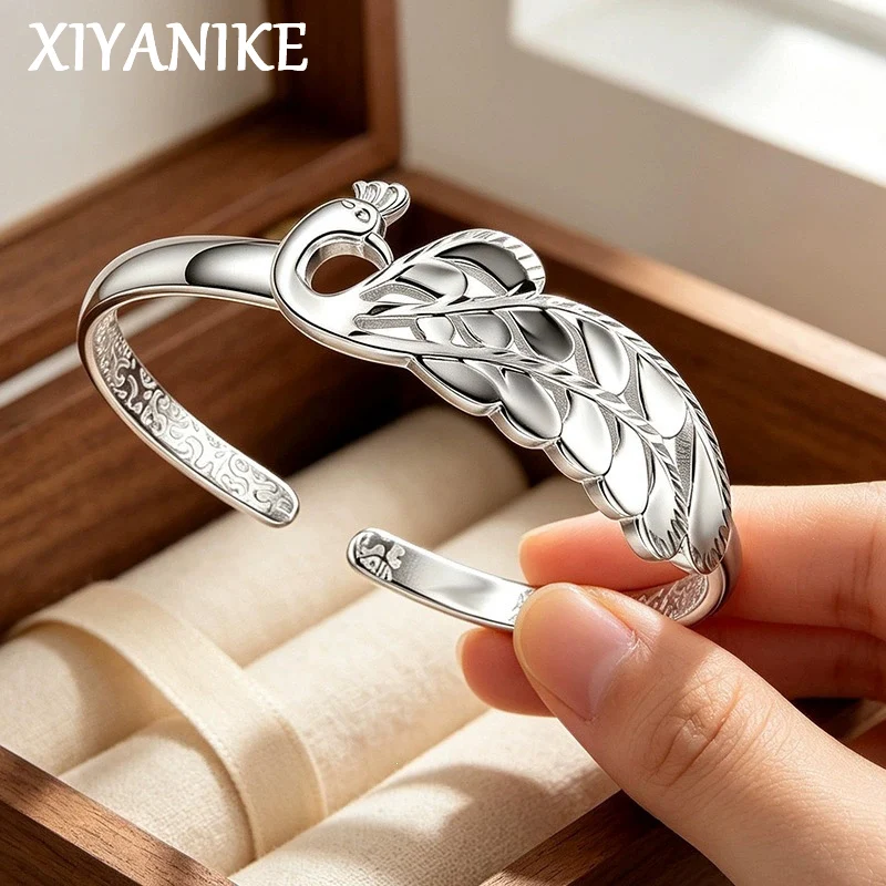 XIYANIKE Elegant Animal Peacock Cuff Bracelet For Women Girl Ethnic Fashion New Jewelry Party Lady Gift Pulseras Mujer