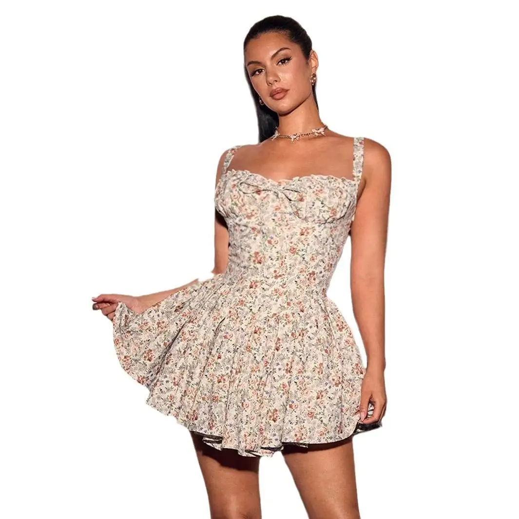 バレエ風オフショルダー細身ワンピース、フリル裾小花柄コート風ワンピース、レディースサマードレス