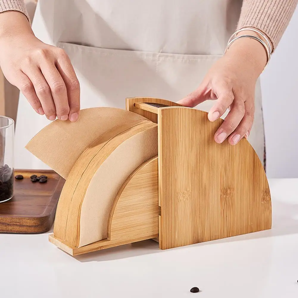 Wood Coffee Filter Paper Holder With Dustproof Cover Storage Rack For 101 102 Filter Paper For Cafe Coffee Paper Container Stand