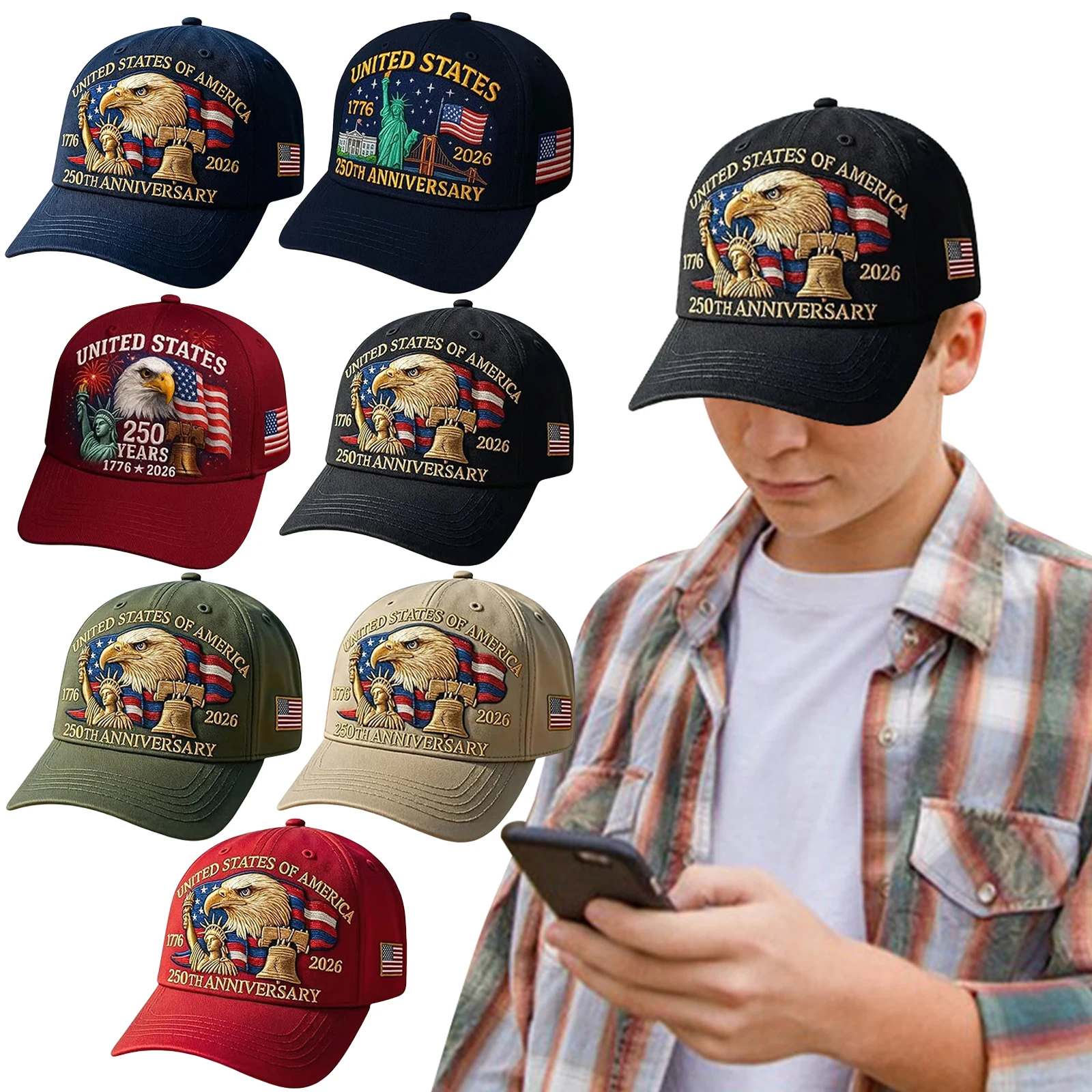 United States 250th Anniversary Hat Printed Baseball Cap Secure and Comfortable Fit Men Women Powerful Symbolism