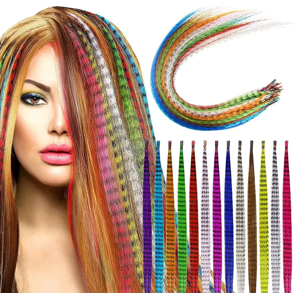 10 roots 16inch Y2K rainbow Feather Hair Extensions Synthetic wigs Crochet Hairpiece Fake Hair I Tip cosplay Halloween girl Hair