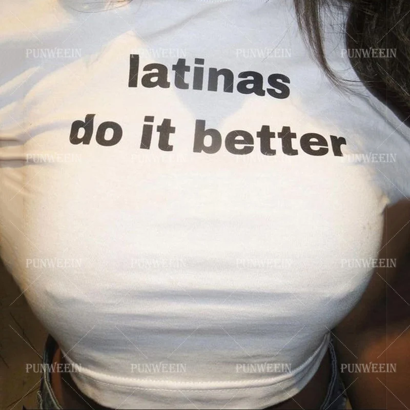 latinas do it better print T-shirt Kawaii Y2K Tops Women's Short sleeve Crop Tops Harajuku Vintage Baby Tees Latin Female Tees