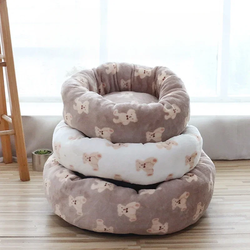 Pet Sofa Bed Dog Cat Nest Donut Washable Round Plush Nest Soft Comfortable Cushion Mat Winter Warm Puppy Kitten Calming Beds