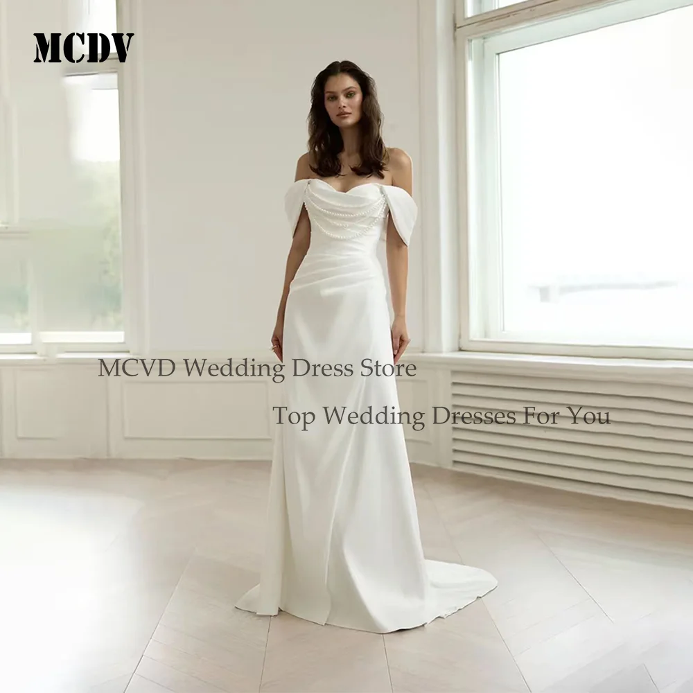 

MCDV Off Shoulder Sweetheart Mermaid Wedding Dresses Corset Back Side Split Pearls Elegant Bride Party Gowns 2026 Customized