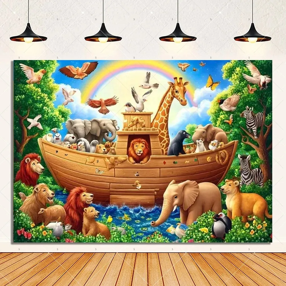 Wildlife Paradise Lion Giraffe Theme Banner Background Cloth, Children's Adult Birthday Party Decoration Photography Background