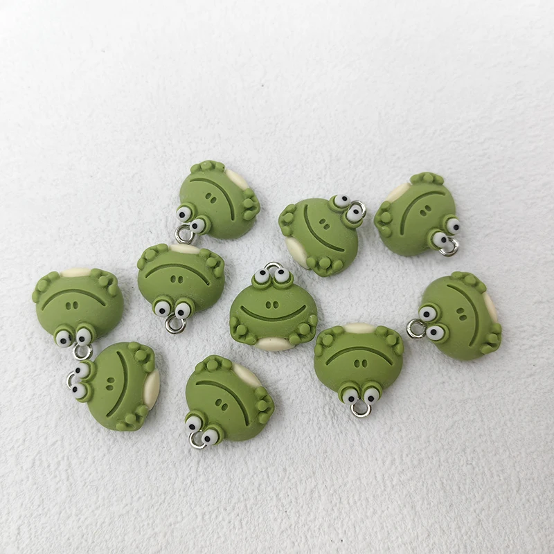 10pcs Cartoon Green Frog Head Resin Charms for Jewelry Making Kawaii Small Animals Pendants Crafts Decor DIY Earring Keychain