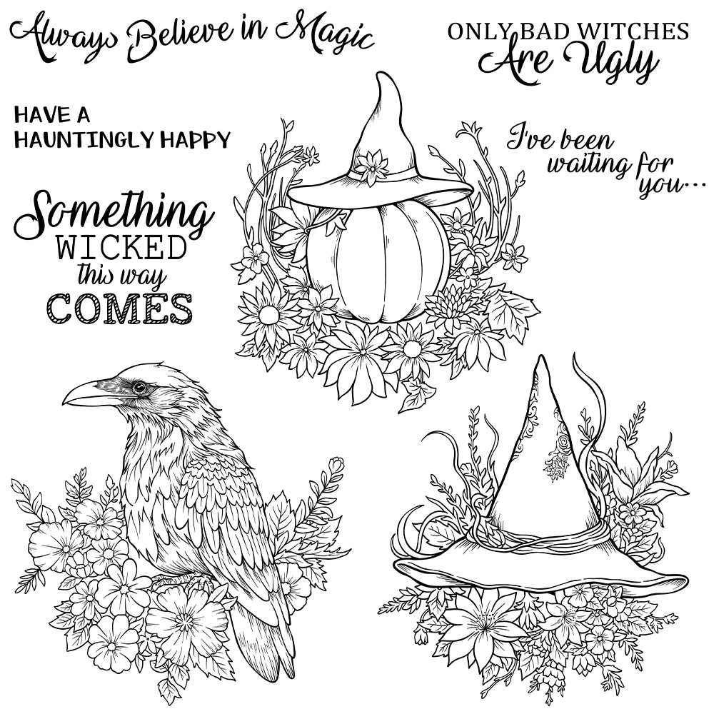 Mangocraft Halloween Pumpkin Witch Crow Metal Cutting Dies Clear Stamp DIY Scrapbooking Dies Silicone Stamps For Cards Albums image 3