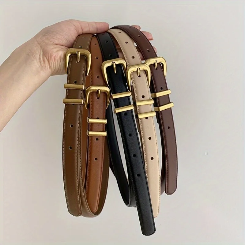 새로운 패션 여성용 스키니 벨트 진짜 가죽 올매치 허리띠 금색 버클