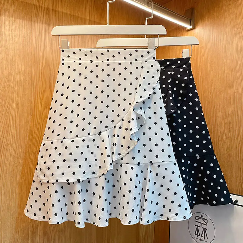 

Women Dot Skirt Fashion Ruffle A-line Skirts Summer Lady Fishtail Skirt