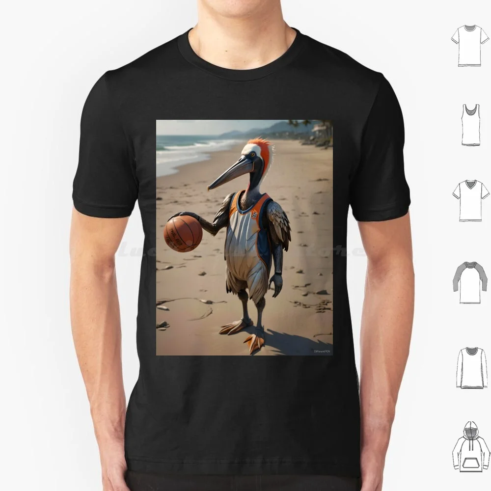 

Футболка Pelican Plays Basketball On The Beach, хлопковая крутая футболка 6xl, баскетбольная футболка Пеликан, пляжная летняя забавная абстрактная неконфортистская футболка