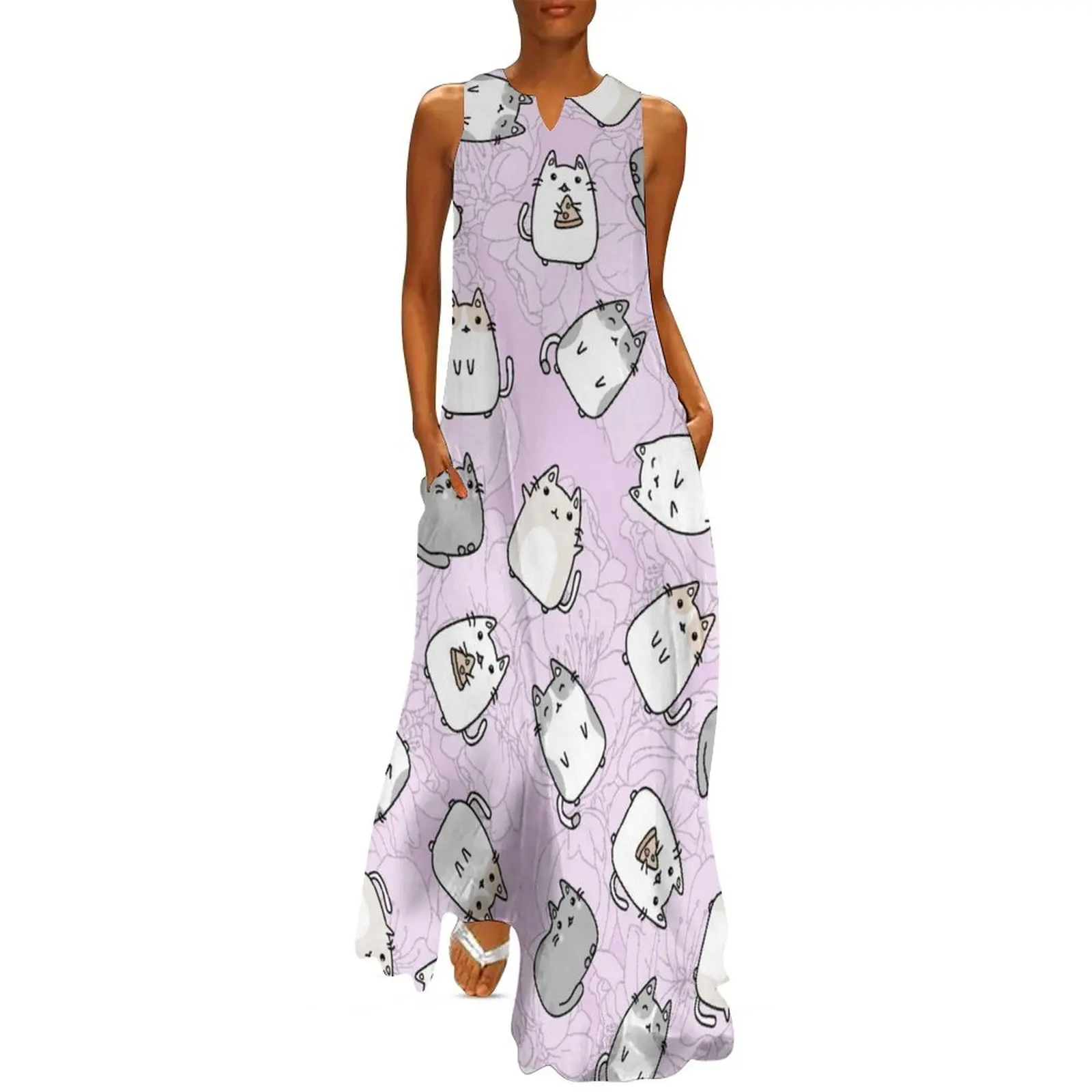 

Cute Kawaii Cats Cat Pattern Long Dress birthday dress dress for women summer Woman fashion