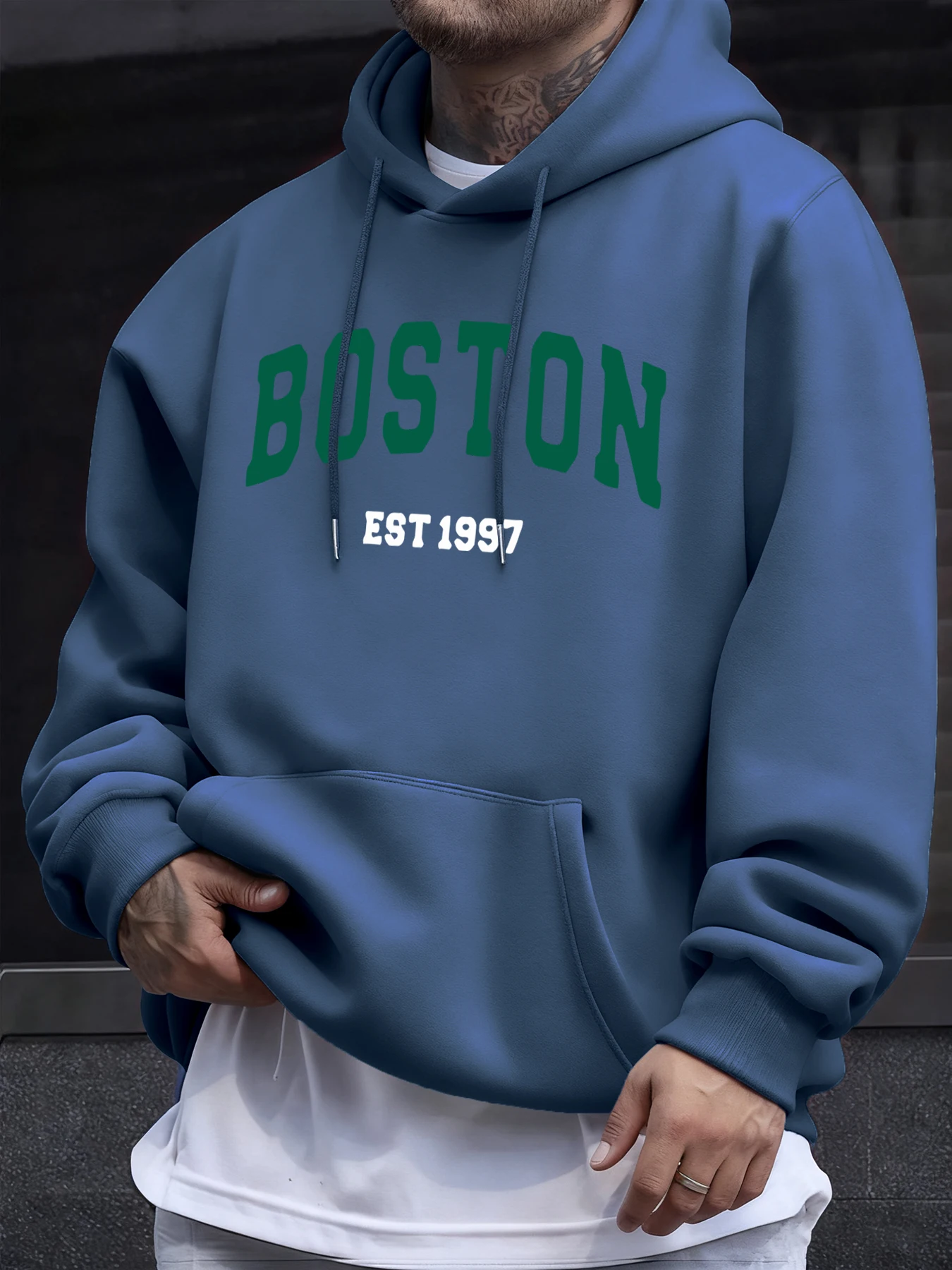 بوسطن رسالة بسيطة نمط هوديس الرجال الخريف موضة جيب هودي عادية الصوف الشارع الشهير الدافئة القمم الهيب هوب الملابس #1