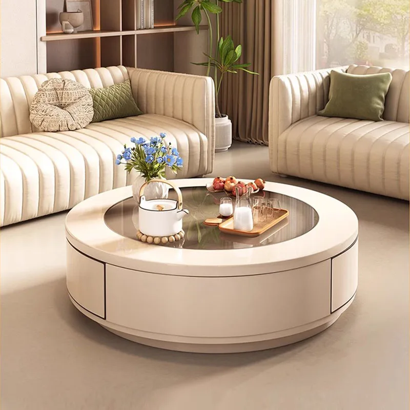 

Round Galss Coffee Table Small Living Room Modern Simple Coffee Table Space Saving Unique Mesas Bajas Lounge Suite Furniture