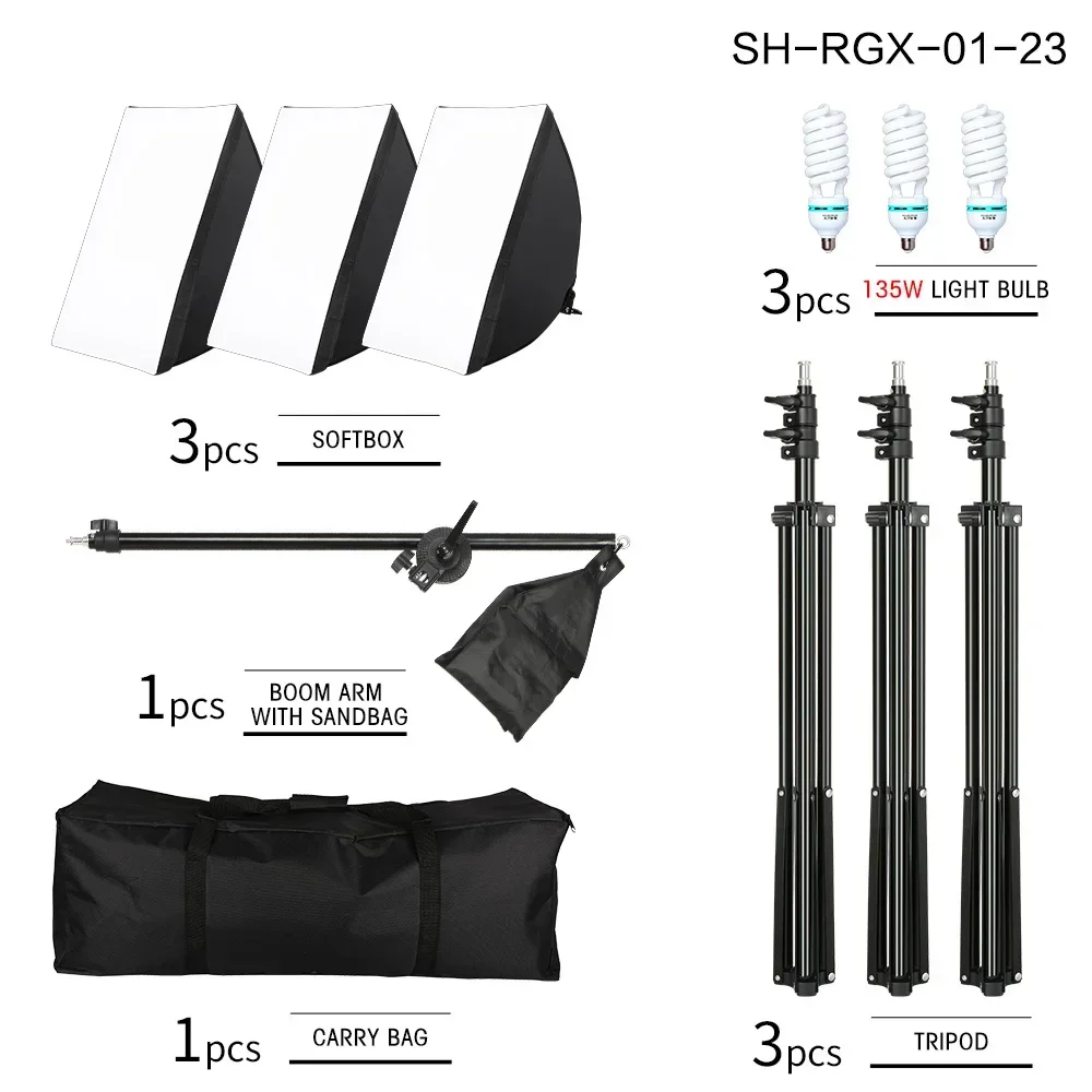 

SH Professional Photo Studio Softbox Lights Photo Lighting Kit Accessories Equipment With 3Pcs Soft Box,LED Blub,Tripod Stand