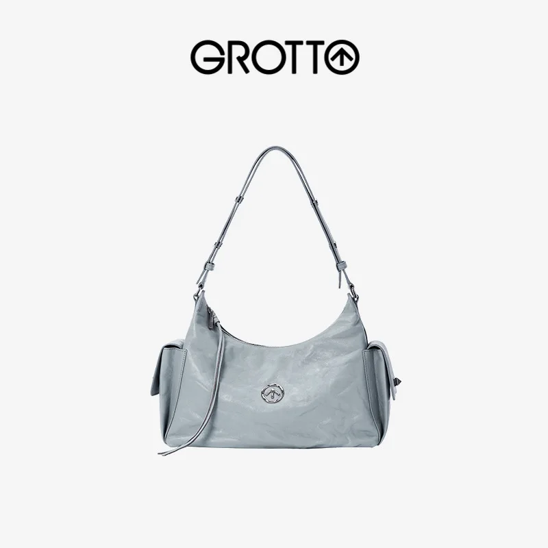 GROTTO 2025 New Single Shoulder Bag Fashionable Toast Hobo Bag Vegetable-Tanned Lambskin Underarm Crossbody Soft Bag