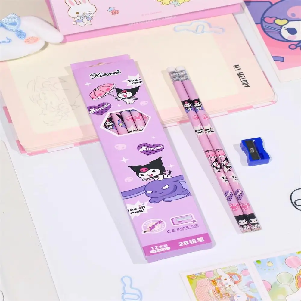 Sanrio Pencil 2B Student Stationery Kuromi Melody Children Stationery Graphite Pencil Box Cartoon Stationery Not Easily Damaged