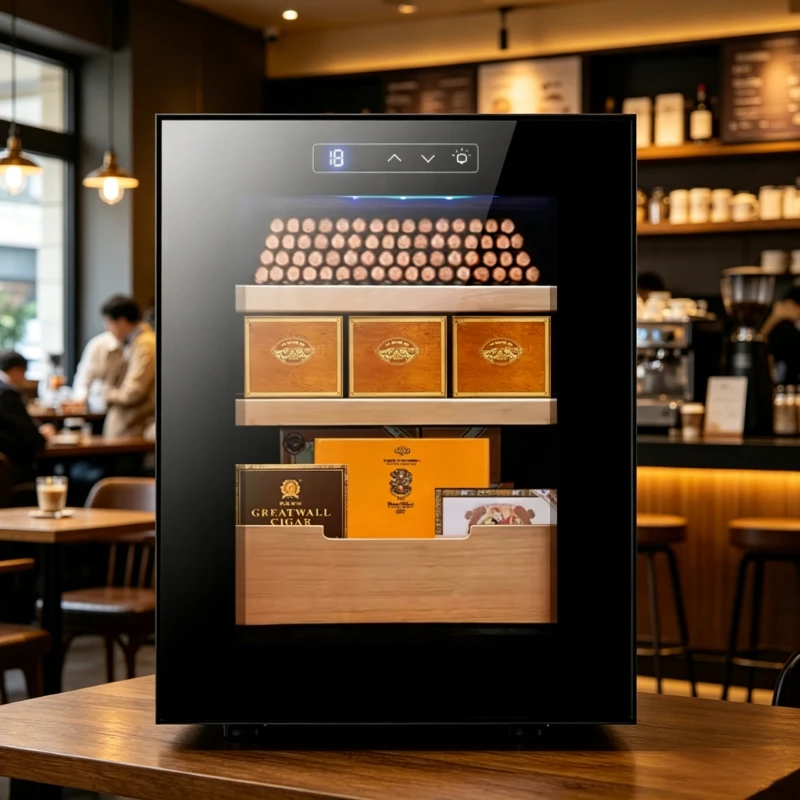33L Commercial Cigar Humidor Cabinet Thermoelectric Cigar Cooler Temp Control LED Display Cigar Fridge Smoke Shop/Bar/Office