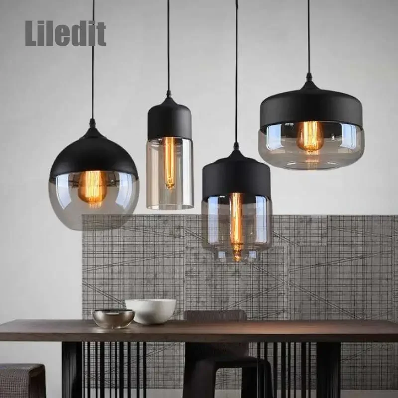 Lámpara colgante de cristal para decoración de interiores, luz LED moderna para baño, cocina, luces de comedor nórdicas, lámpara de vidrio negro