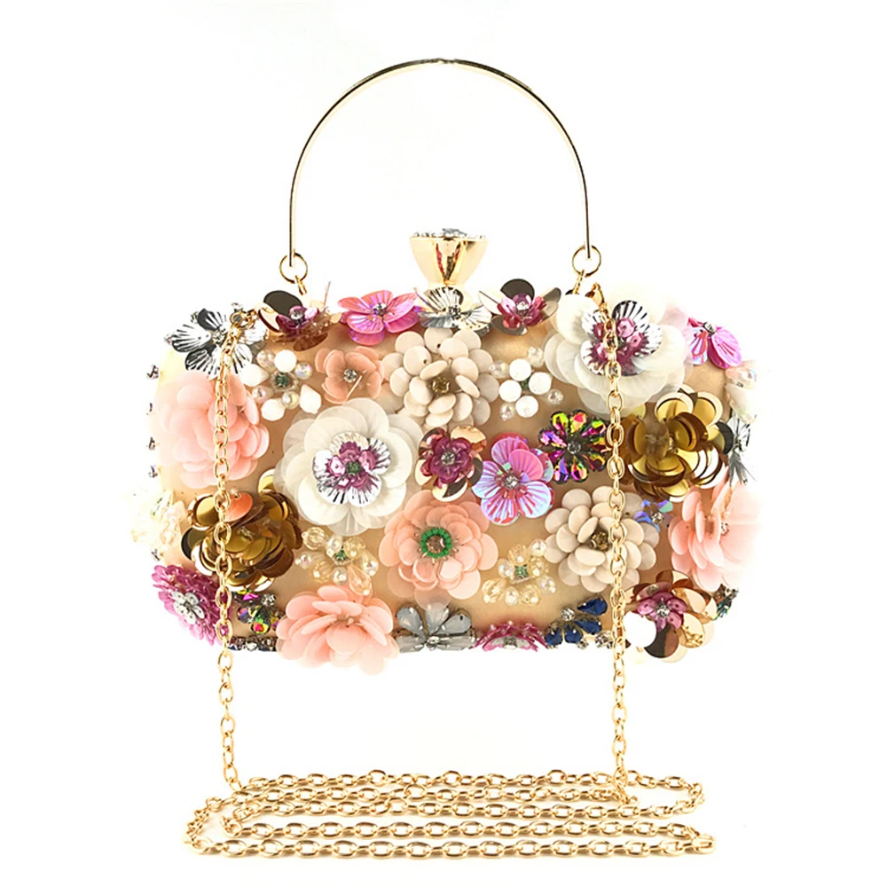 Borsa da sera con manico in metallo da sera con fiore borsa da sposa con catena a catena con strass Glitter pochette borsa da ballo per feste per le