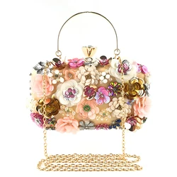 Borsa da sera con manico in metallo da sera con fiore borsa da sposa con catena a catena con strass Glitter pochette borsa da ballo per feste per le donne