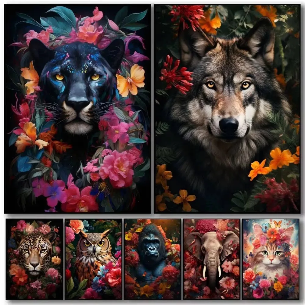 DIY Diamond Painting Animals Flowers Leaves Lion Panther Elephant Wolf  Diamonds Mosaic Handmade Artwork Gift Home Decor