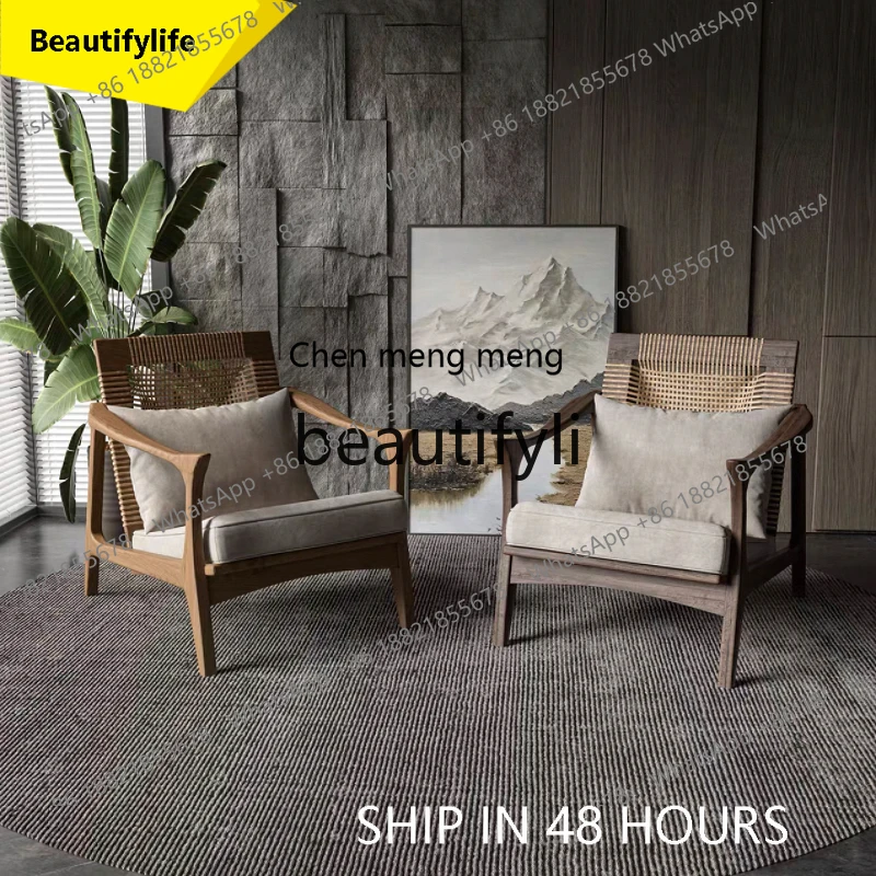 2003 Solid Wood Single Sofa Chair Nordic Living Room Leisure Chair Designer Hotel Rattan Chair