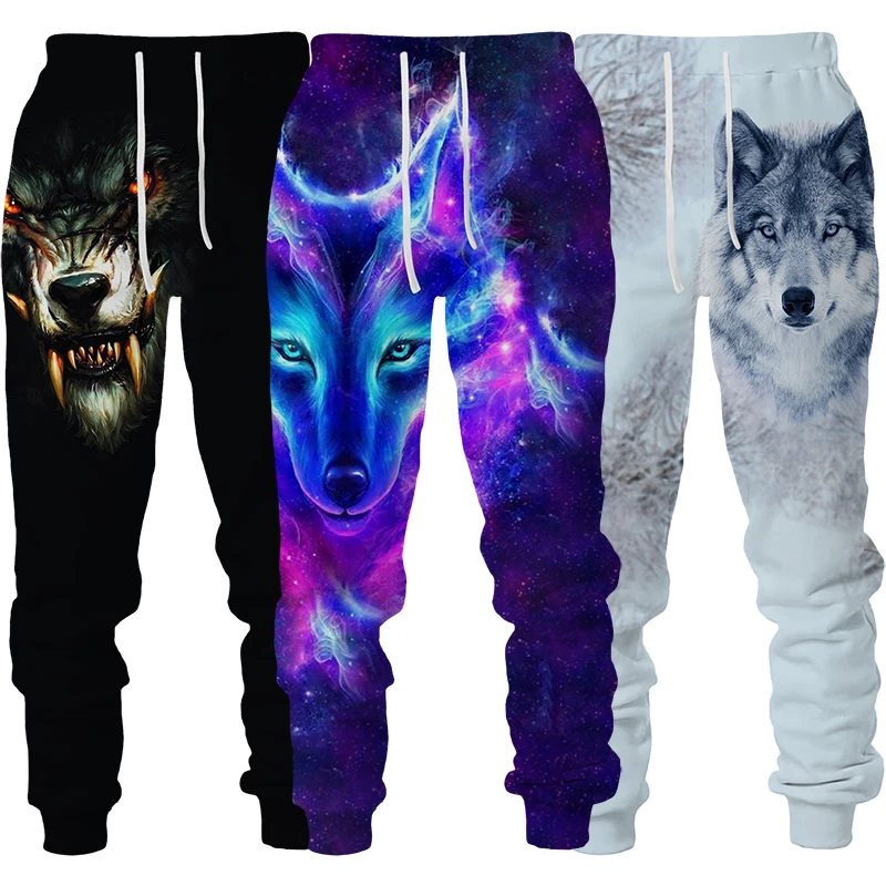 Yeni uzun pantolon erkekler kurt grafik Sweatpants 3D baskı rahat spor Joggers Y2k erkek açık erkek Hip Hop nefes pantolon