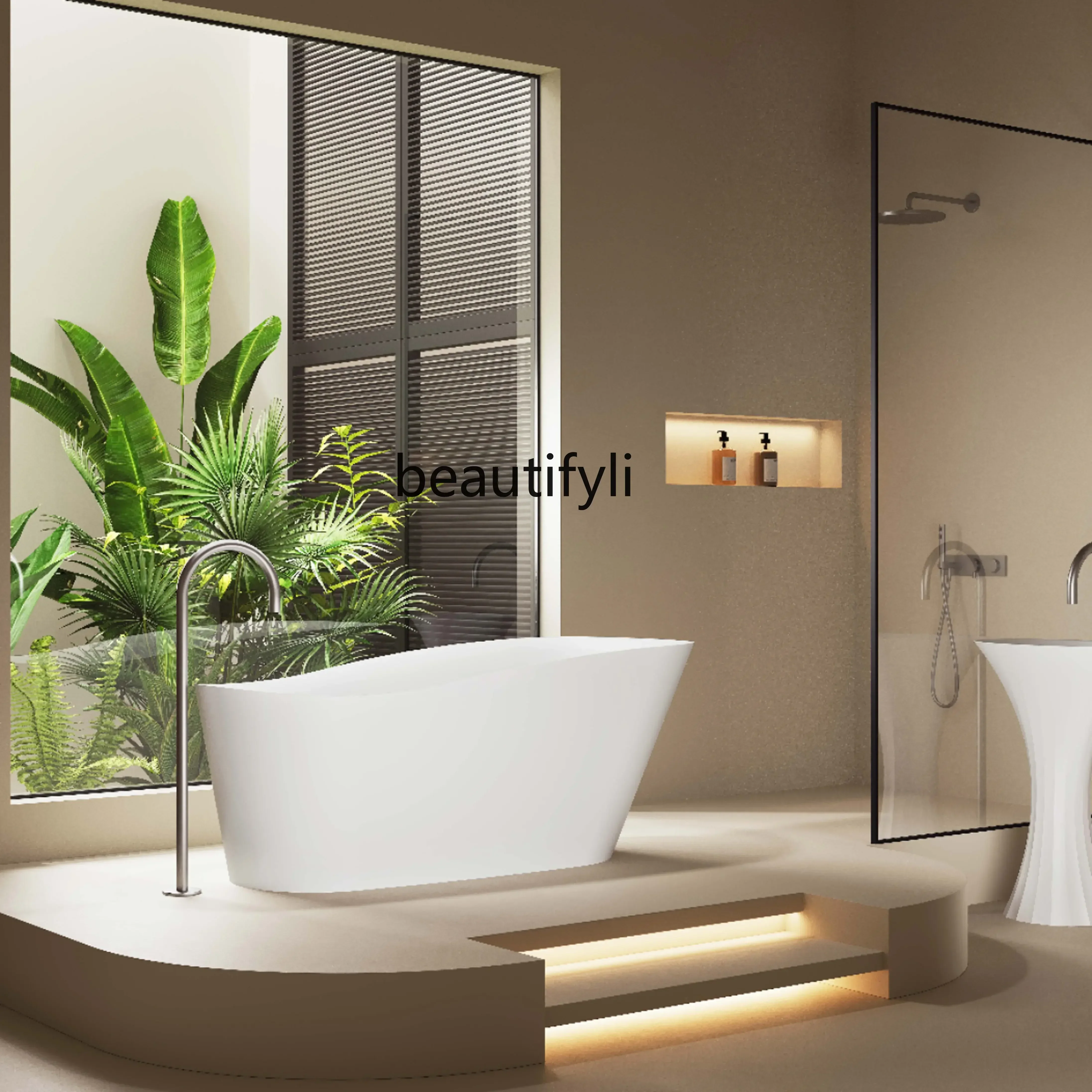 Q178 CC  PMPM polymer artificial stone freestanding bathtub hotel design integrated bathtub