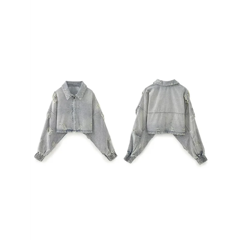 【البيع الساخن!】سترة نسائية من قماش الدنيم بأكمام تشبه جناح الخفاش مع ياقة مقلوبة - ملابس خارجية قطنية سميكة لخريف وشتاء #3