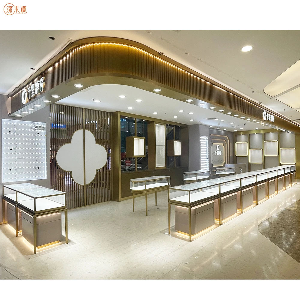 Fingerprint-free Plating Jewelry Showcase Jewellery Shop Design 45-Degree Splicing Bit Custom Jewelry Display Showcase