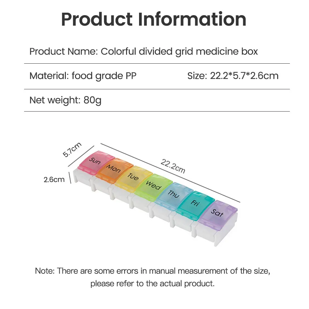 Pastillero semanal de 7 días, caja de almacenamiento de medicina, contenedor de medicamentos, caja de pastillas, organizador, caja de pastillas de 7
