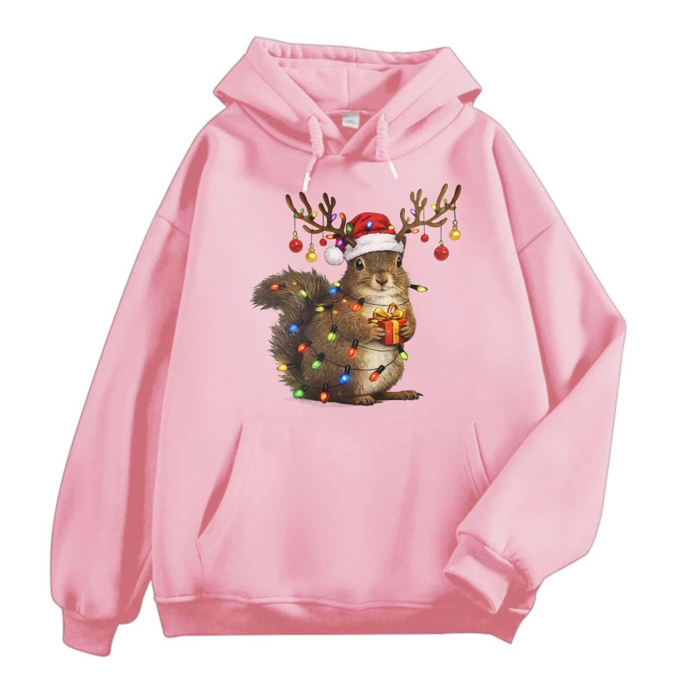 Cute Christmas Squirrel Sweatshirt Funny Woodland Christmas Pullovers Reindeer Squirrel Unisex Sweater Holiday Animal Gift