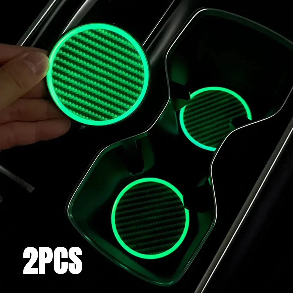 

2pcs Auto Cup Holder Mat Noctilucent Car Decorative Pad Coaster Car Armrest Storage Cup Pad Luminous Car Interior Accessories