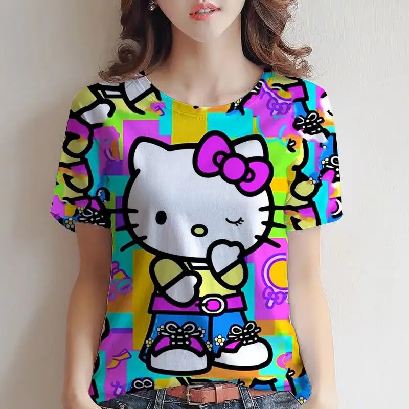 

Kawaii Sanrio Anime Printed Short Sleeves Cute Hello Kitty Kuromi Cinnamoroll Cartoon Comfort Versatile and Trendy Gift for Girl