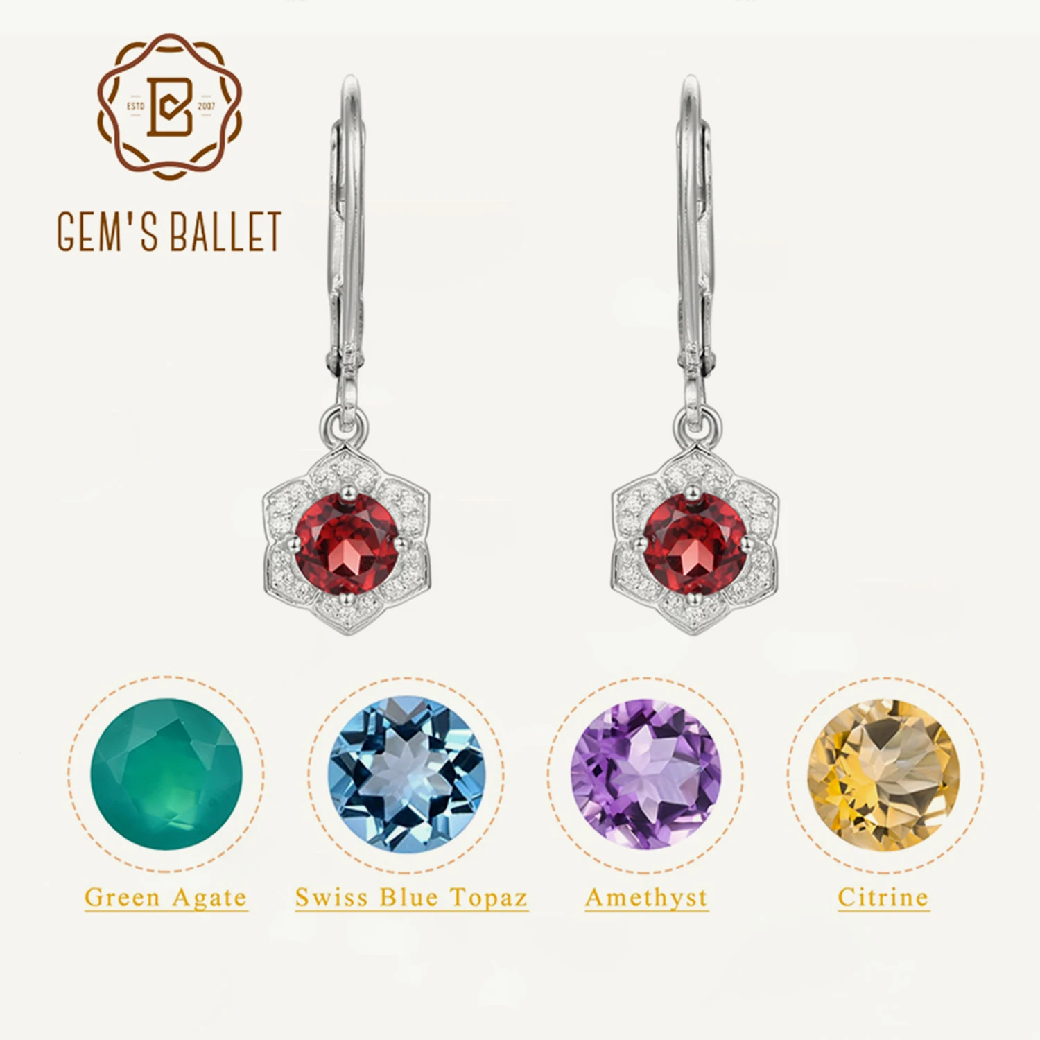 GEM'S BALLET Fine Jewelry Producer Wholesale Multi Natural Gemstone Optional 925 Sterling Silver Women Lever Back Earring