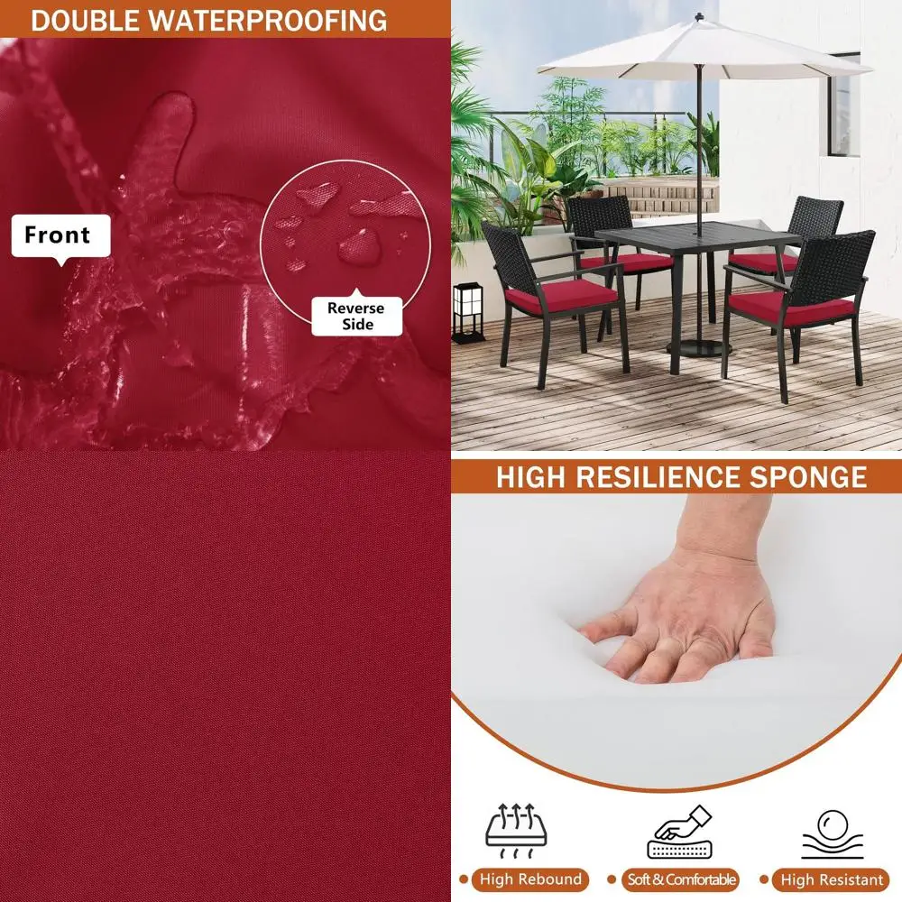 

Set of 4 Waterproof Outdoor Seat Cushions, 19 x 19, Burgundy for Patio Furniture