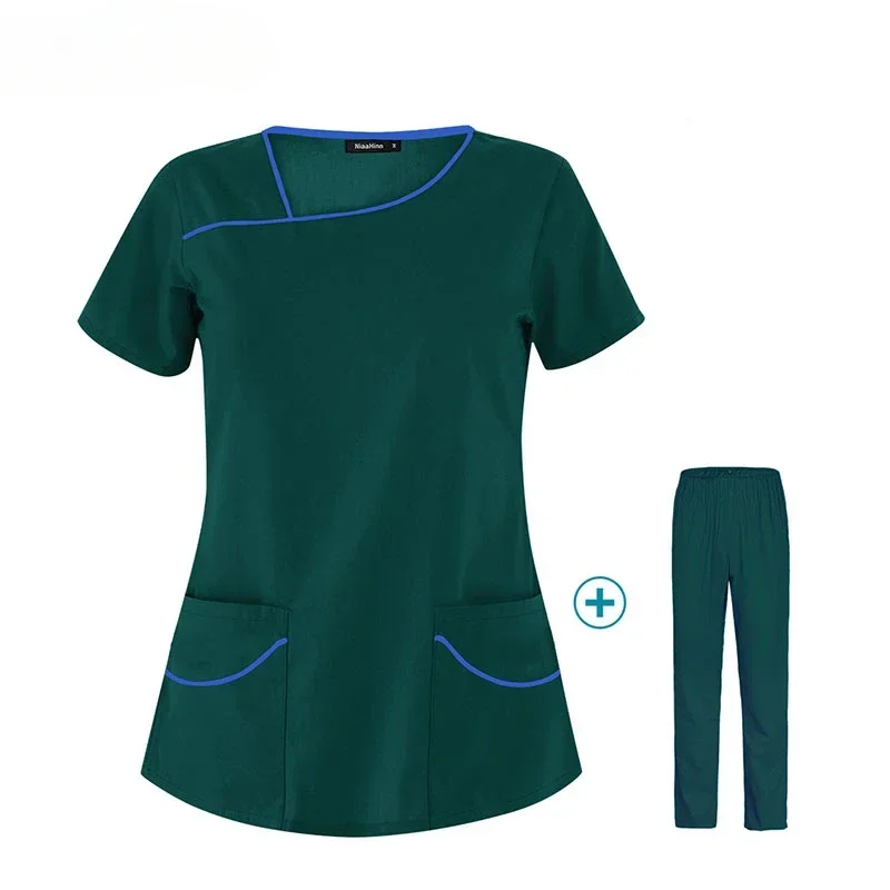 Uniformes de enfermería con logotipo personalizable para mujer, conjunto de exfoliante para el cuidado de mascotas, Top de manga corta con cuello en V, ropa de trabajo para cirugía médica