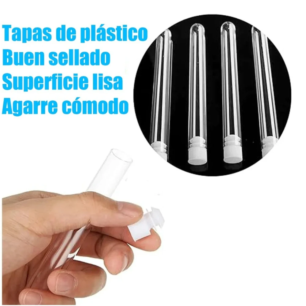 100 Stück/Packung 12x100mm Transparente Labor-Probenröhrchen aus Kunststoff mit Luftdichtem Verschluss, Schul- und Laborbedarf – Detail 4