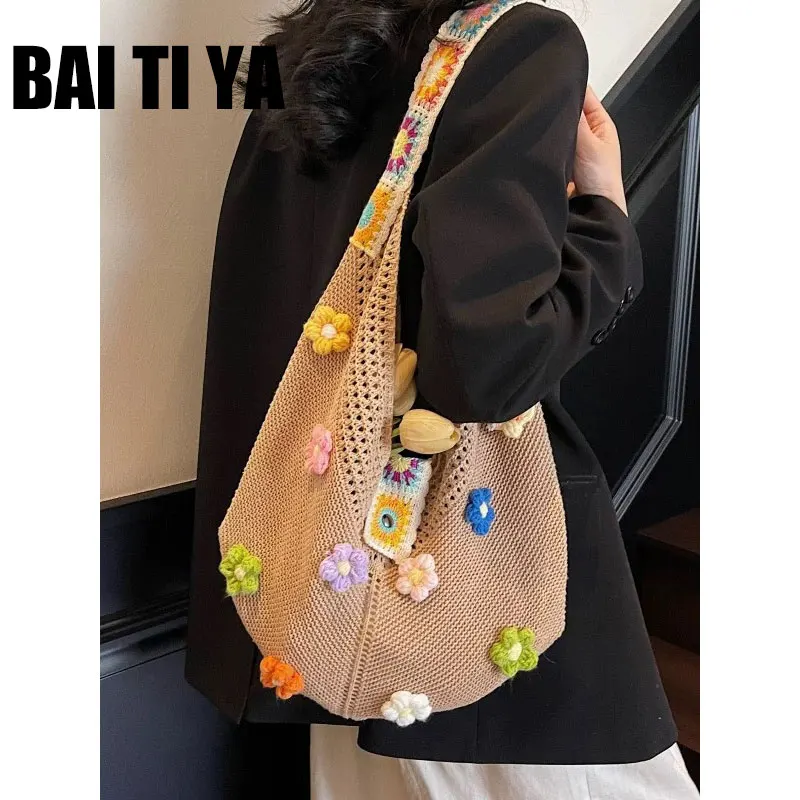 

Large Capaci Cotton Tead Woven Tote Bag Women's Summer 2025 New Sle Lazy Vaion Handbag Double Strap op Bag