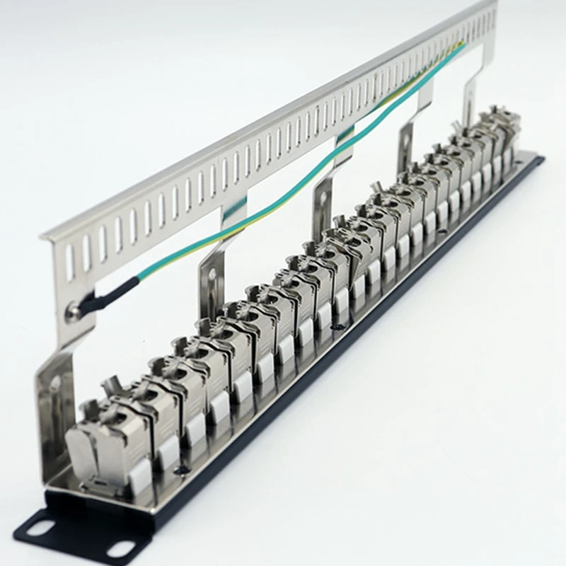 Cat7 Patch Panel 24Port CAT7/CAT6A FTP Patch Panel Full Shielded Incl. 24X Cat7 Shielded Keystone Adapter 1U 19 Inch