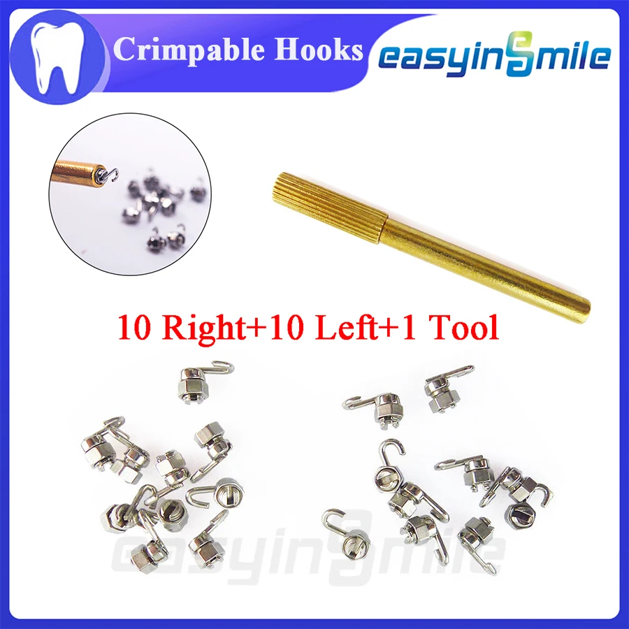 

1Set EASYINSMILE Dental Orthodontic Crimpable Hooks Stop Locks Left & Right+Tool Dentistry Stainless Steel Materials