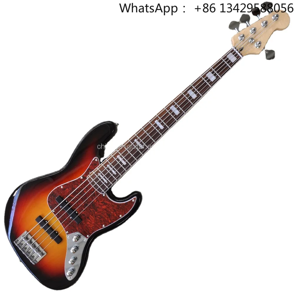 Flyoung Cheap Chinese Electric Bass Guitar Tobacco sunburst 5 Strings Bass Rosewood Fretboard