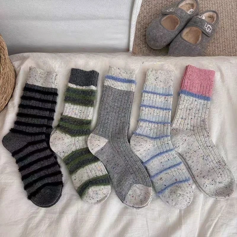 

1/5 пар женских осенне-зимних носков средней длины, впитывающих влагу, удобных, в стиле ретро, с цветовыми блоками, модные женские носки.