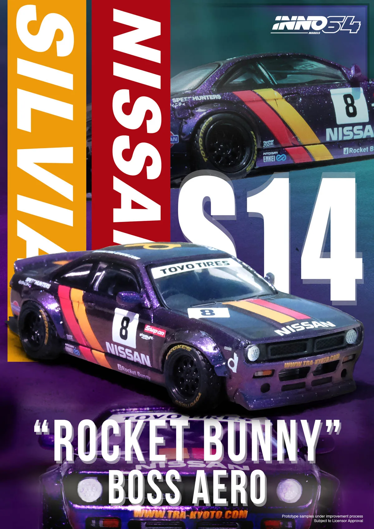 

INNO 1:64 SILVIA S14 ROCKET BUNNY Purple Diecast Model Car