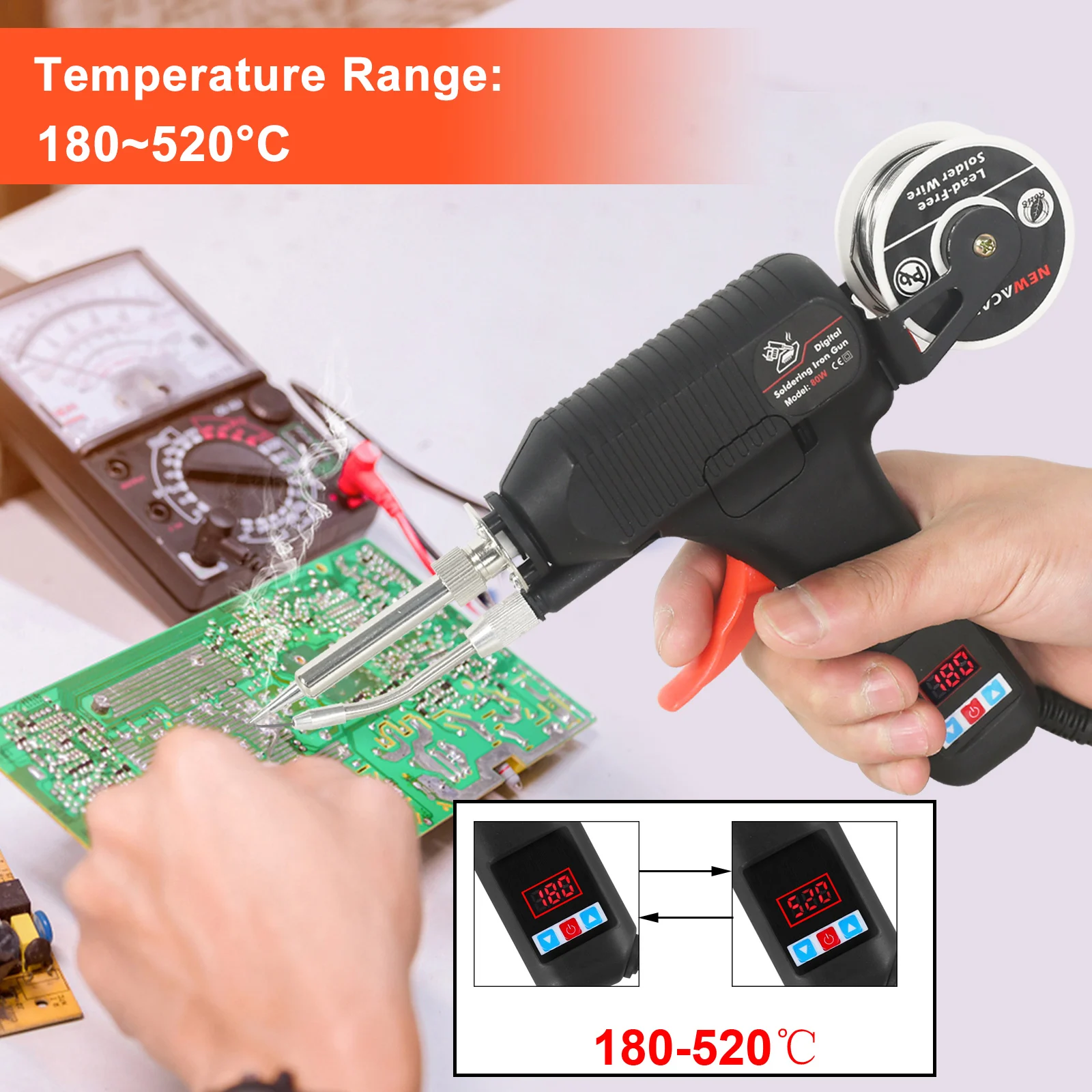 Toolour 80W LED Digital Soldering Gun Kit with Adjustable Temp 180-520°C Auto Send Tin Soldering Iron Kit for Welding Repair