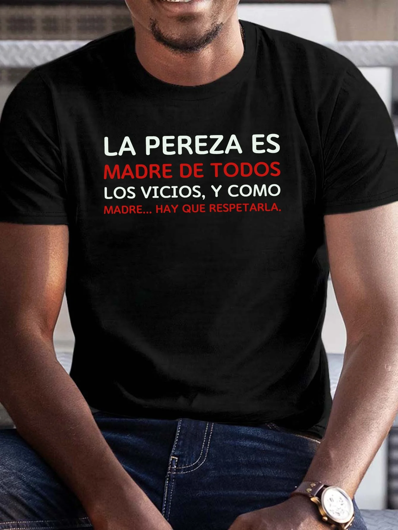 

New t-shirt-Men's Plus Size Graphic T-Shirt - "La Perrera Es Madre De Todos" Spanish Design, Casual Crew Neck, Short Sleeve,